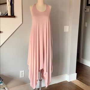 Flowy rose/pink dress with asymmetrical hem